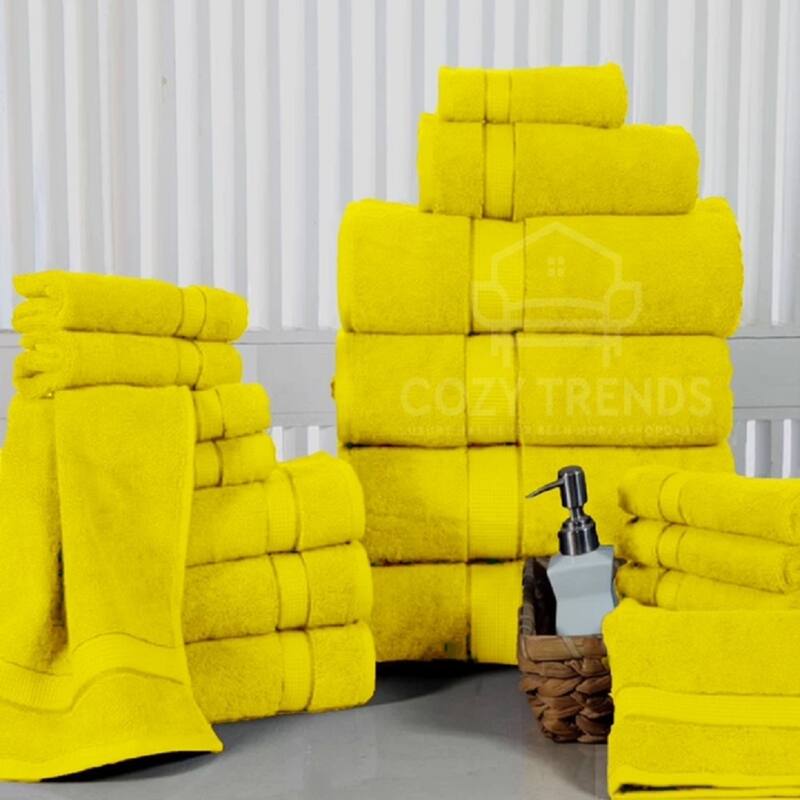 18PC Bath Towel Set 100% Long Stapled Cotton Thick Absorbent Soft 600 GSM - 27''x54'' - Yellow