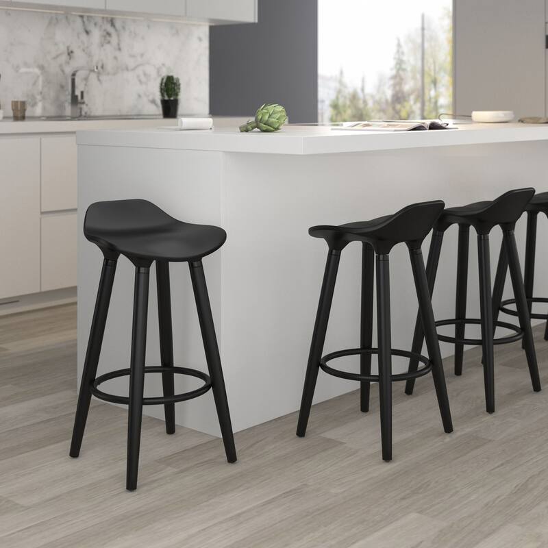 Set of 2 Mid Century ABS Plastic and Wood Backless 26" Counter Stool