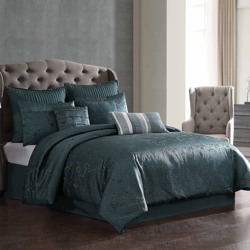 Riverbrook Home Dobbins Comforter Set Modern Jacquard - Blue - 9 Piece - Queen