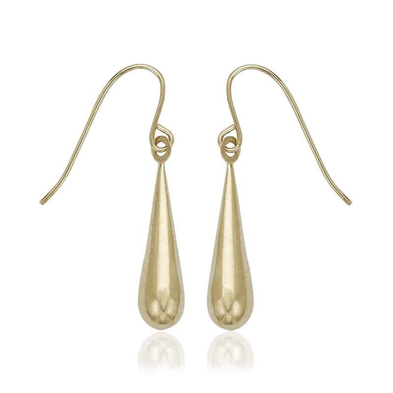 14k Yellow Gold Teardrop French-wire Earrings - White