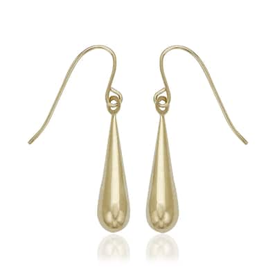 14k Yellow Gold Teardrop French-wire Earrings - White