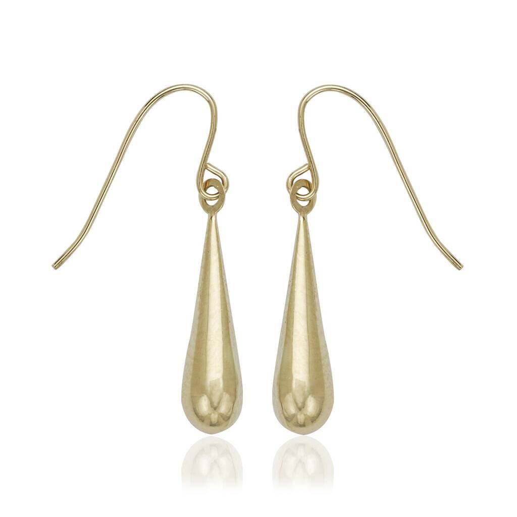 14k Yellow Gold Teardrop French-wire Earrings - White