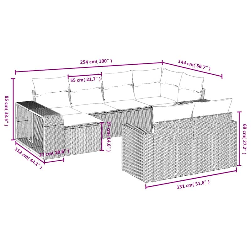 vidaXL Patio Sofa Set with Cushions Outdoor Furniture 10 Piece Poly Rattan
