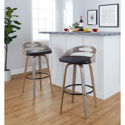 Carson Carrington Sadie 30" Fixed-Height Bar Stool with Bent Wood Legs & Round Footrest (Set of 2)