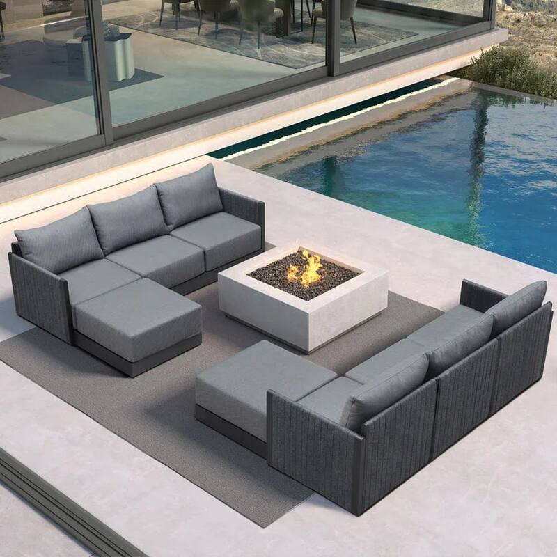 PURPLE LEAF Sanori Outdoor Sectional Sofa Patio Furniture Sets with Grey Ottoman and Cushion Sofas for Poolside Graden - 8