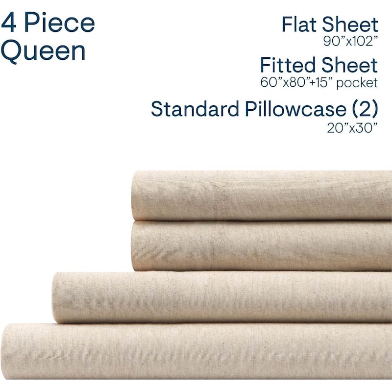 Aeropostale Super Soft Heather Oatmeal Jersey Knit Sheet Set All-Season Comfort - Queen