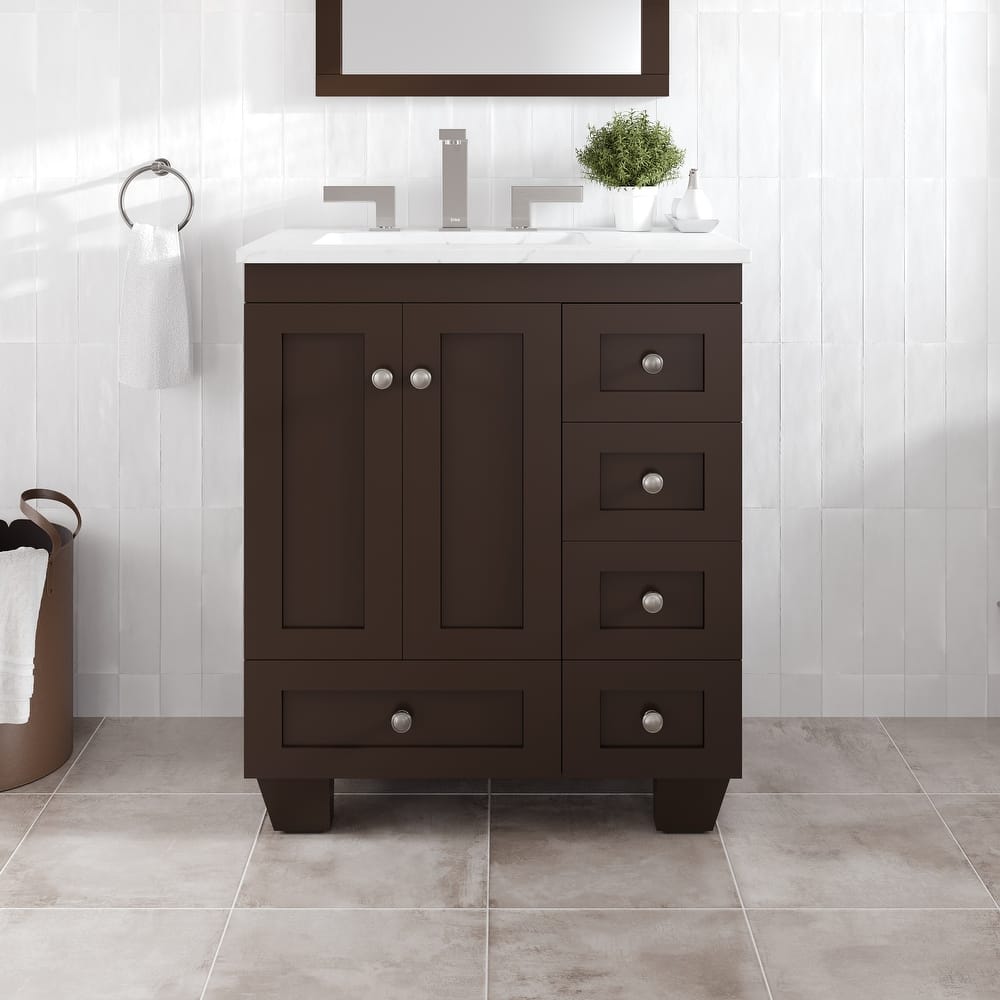 Eviva Acclaim 28 in. Bath Vanity with White Carrara Quartz Top