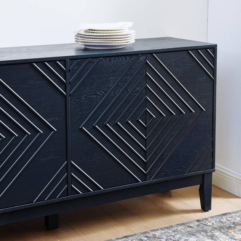 Farmhouse 60.5" Buffet Cabinet with Adjustable Shelves and Geometric Pattern for Stylish Storage Solutions