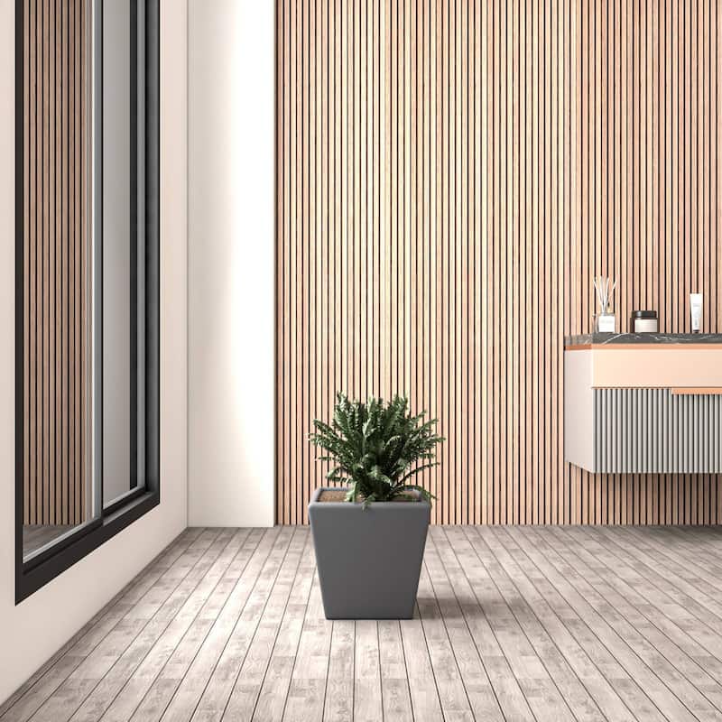 Blossom Fiberstone Tapered Square Planter, Modern Weather-Resistant Indoor/Outdoor Pot with Drainage by LeisureMod