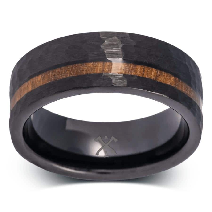 Manly Bands THE BISON Tungsten Black Plated with Inlay 8mm Hammered Band
