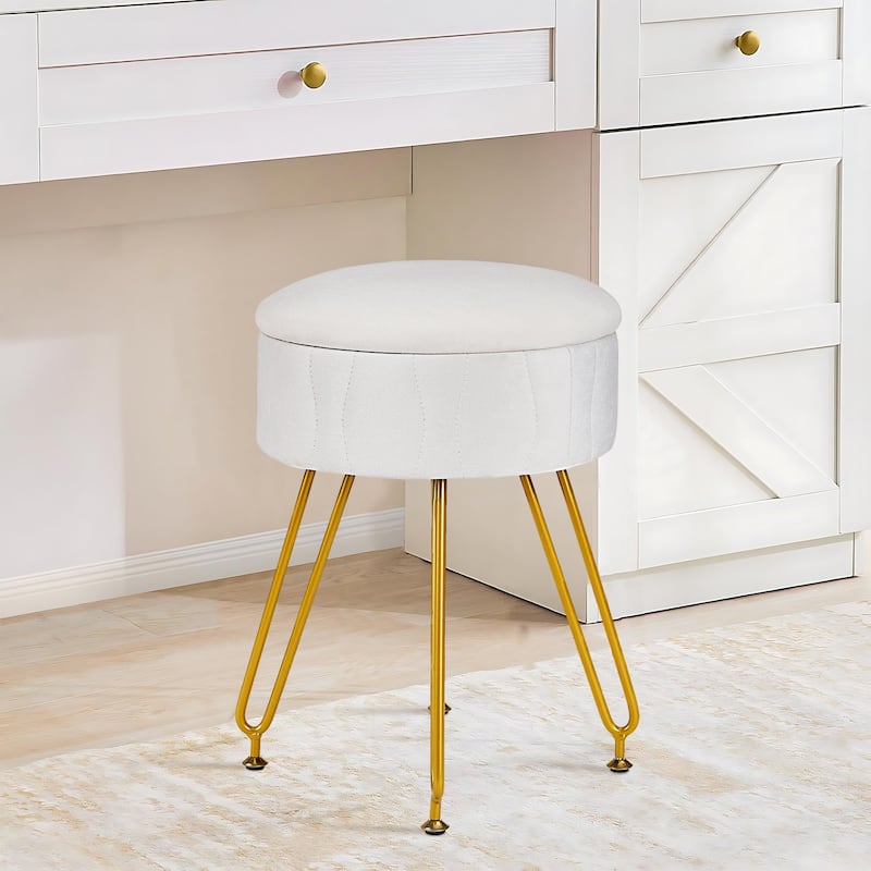 VECELO Multi-Functional Velvet Vanity Stool Chairs 18.5"H Tufted Small Stools with Metal Legs Modern Storage Footstool Ottomans