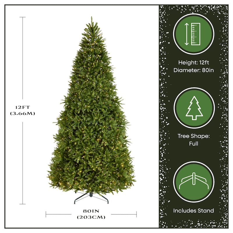National Tree Company 12 ft Pre-Lit Dunhill Fir Artificial Christmas Tree, 1,200 LED Lights, PowerConnect, Includes Stand, Green