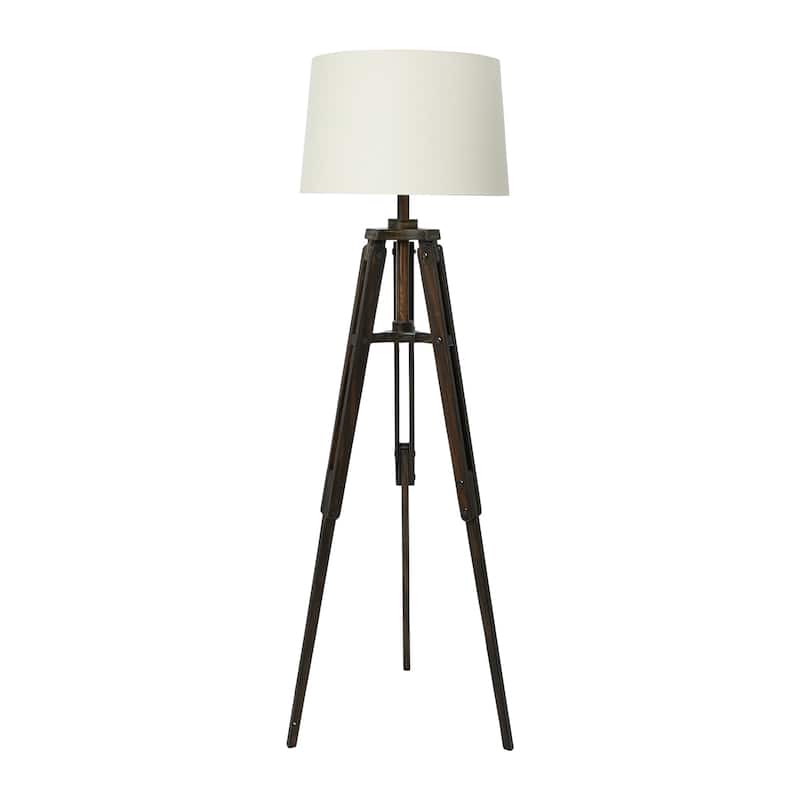 Wood Floor Lamp with Linen Drum Shade