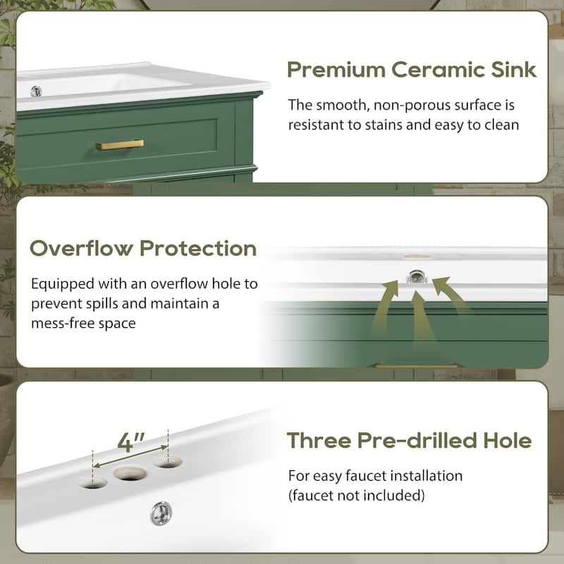 30-inch bathroom vanity with ceramic basin,soft close door and adjustable shelves