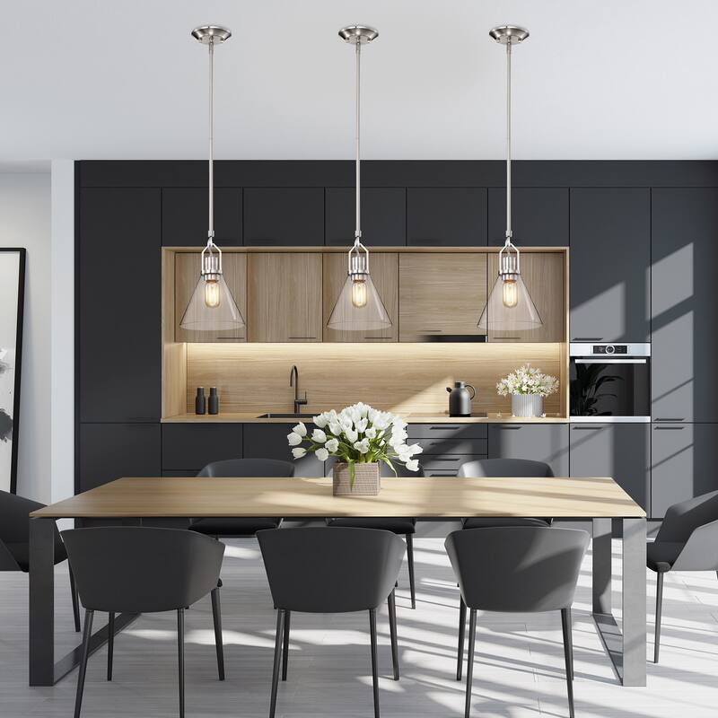 Brushed Nickel 1-Light Mini Pendant with Clear Cone Glass Shade - Brushed Nickel