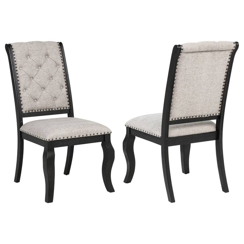 Phelps Upholstered Dining Side Chair Tan Distressed Noir (Set of 2) - Tan/Distressed Noir