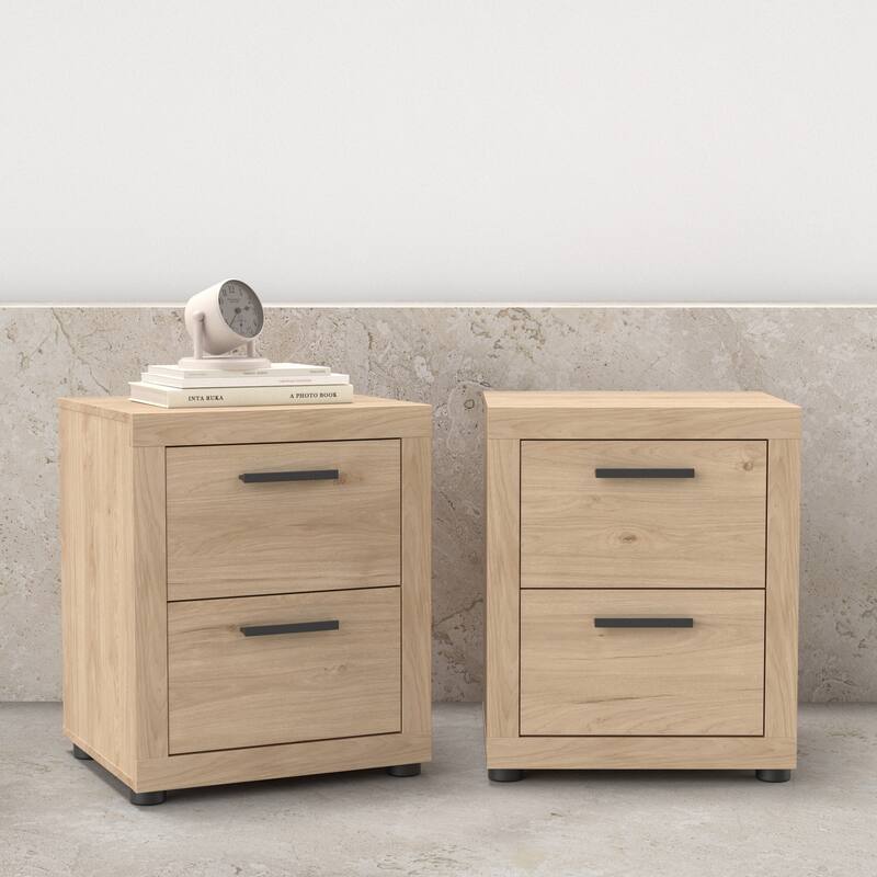 Porch & Den Mira 2 Drawer Nightstand - Set of 2, Jackson Hickory