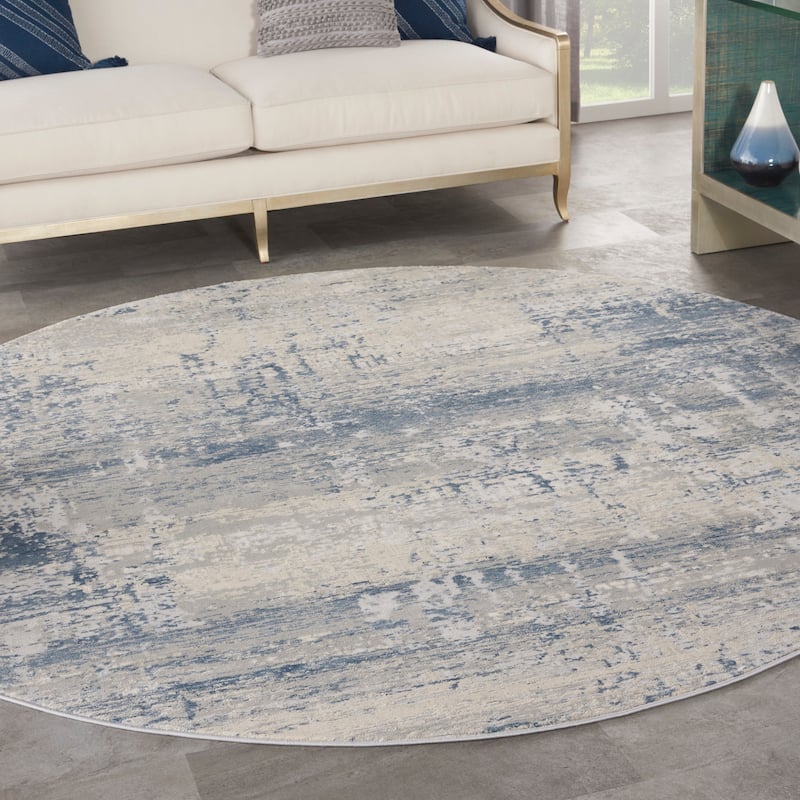 Copper Grove Nurnberg Modern Abstract Blue/Ivory Ombre Area Rug - 7'10" Round - Ivory/Blue - Rectangle