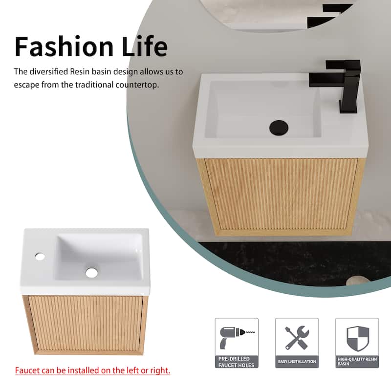 Bathroom Vanity With Sink In 18 Inch, Floating Small Bathroom Vanity With Soft Close Door