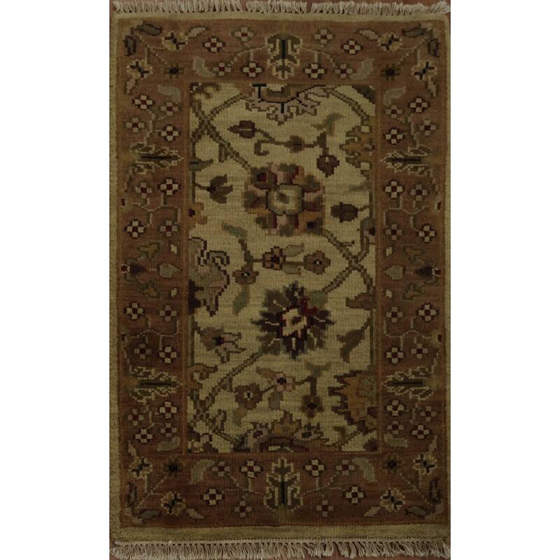 Hand Knotted Oriental 100% Wool Carpet Traditional All-Over Beige & Ivories Agra Area Rug - 4' 0'' X 2' 6''