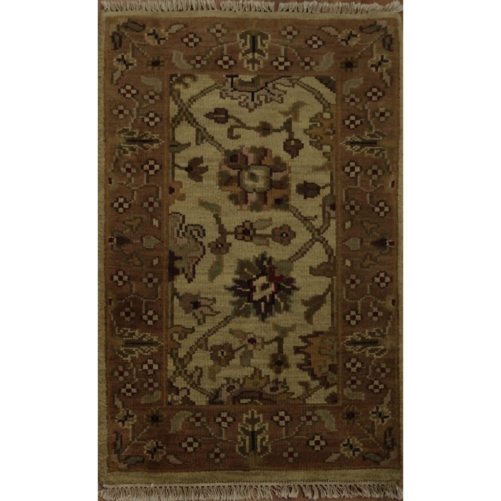 Hand Knotted Oriental 100% Wool Carpet Traditional All-Over Beige & Ivories Agra Area Rug - 4' 0'' X 2' 6''