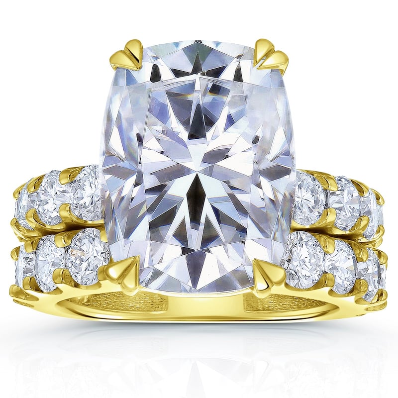 Kobelli 10.4 Carat Moissanite & Lab Grown Diamond 14k Solid Gold Cushion Bold Constance 2pc Bridal Set (GH/VS, DEF/VS) - 7.5 - Yellow