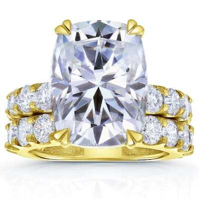 Kobelli 10.4 Carat Moissanite & Lab Grown Diamond 14k Solid Gold Cushion Bold Constance 2pc Bridal Set (GH/VS, DEF/VS)