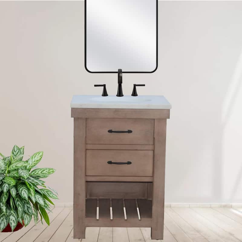 Deluxe natural finish vanity with 30 mm white marble top