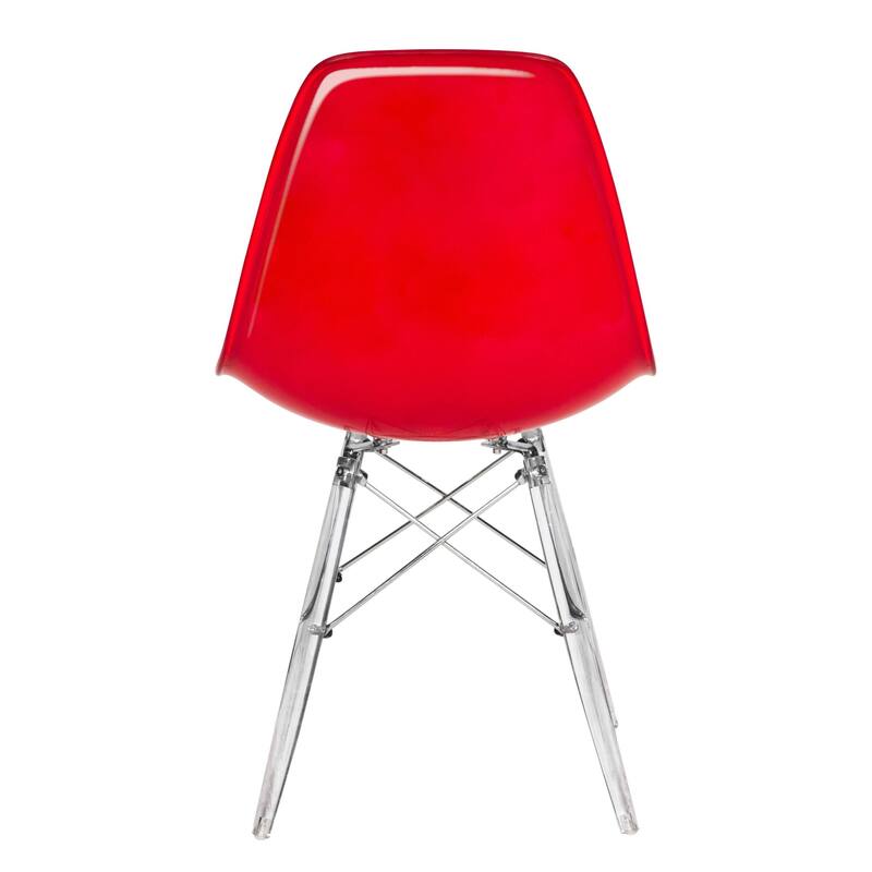 LeisureMod Dover Molded Side Chair with Acrylic Base, Set of 4 - Red - 36 x 32.4 x 16.25