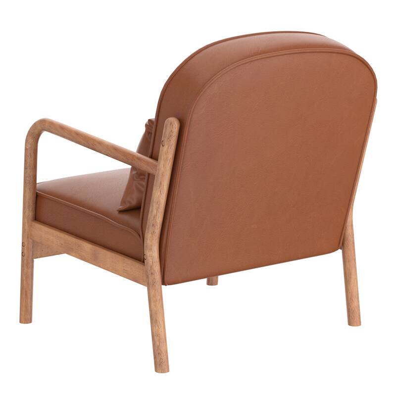 Mid-Century Modern Faux Leather & Solid Wood Accent Chair
