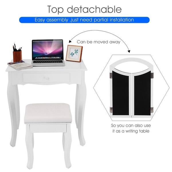 Shop Black White Vanity Makeup Dressing Table With Tri Folding