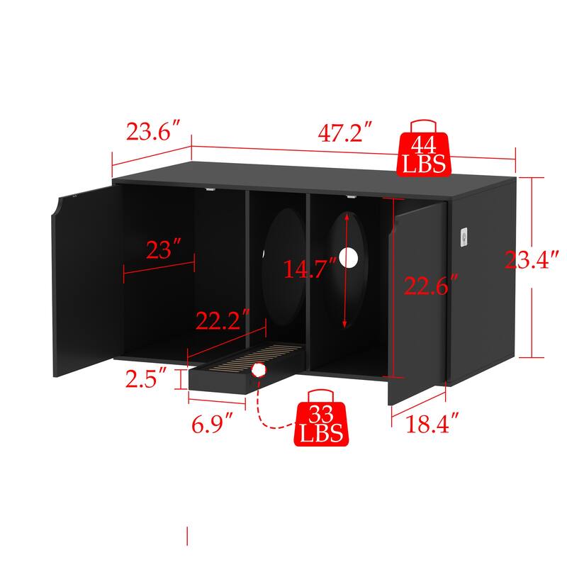 Hidden Cat Litter Box Enclosure Furniture, Cat Washroom w/Double Room