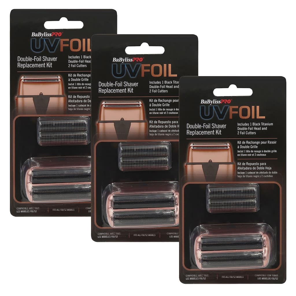 3x BaByliss Pro UVFOIL Double-Foil Shaver Replacement Kit (Double-Foil & 2 Cutters) - Rose Gold #FXLRF2RG