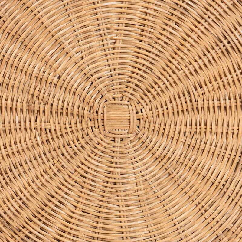 Avalon Scallop Natural Rattan Side Table - Handwoven Wicker Table with Skirted Base, Coastal Style for Living Room or Hallway