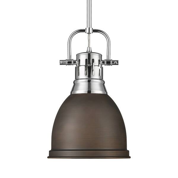 slide 2 of 2, Yep by Golden Lighting Duncan 1-light 9in Rod Hung Pendant in Chrome and Rubbed Bronze shade