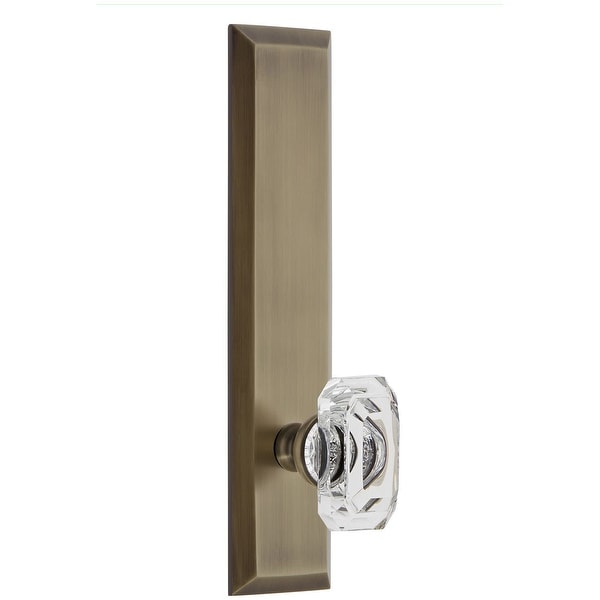 Grandeur FAVBCC_TP_PSG_238 Fifth Avenue Solid Brass Rose Tall Plate Passage Door Knob Set with Baguette Clear Crystal Knob and