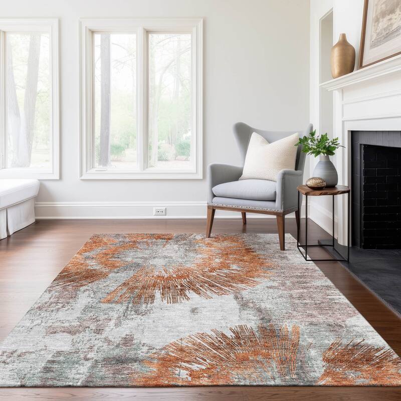 Machine Washable Indoor/ Outdoor Chantille Contemporary Starburst Rug