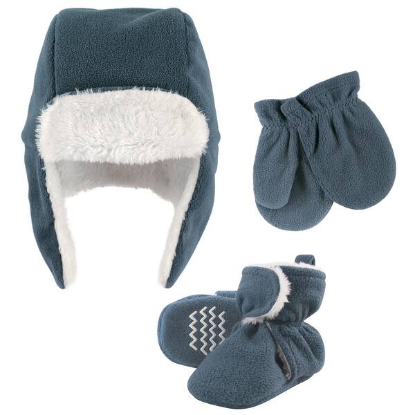 slide 1 of 1, Hudson Baby Infant Boy Trapper Hat, Mitten and Bootie Set, Coronet Blue 12-18 Months - Coronet Blue