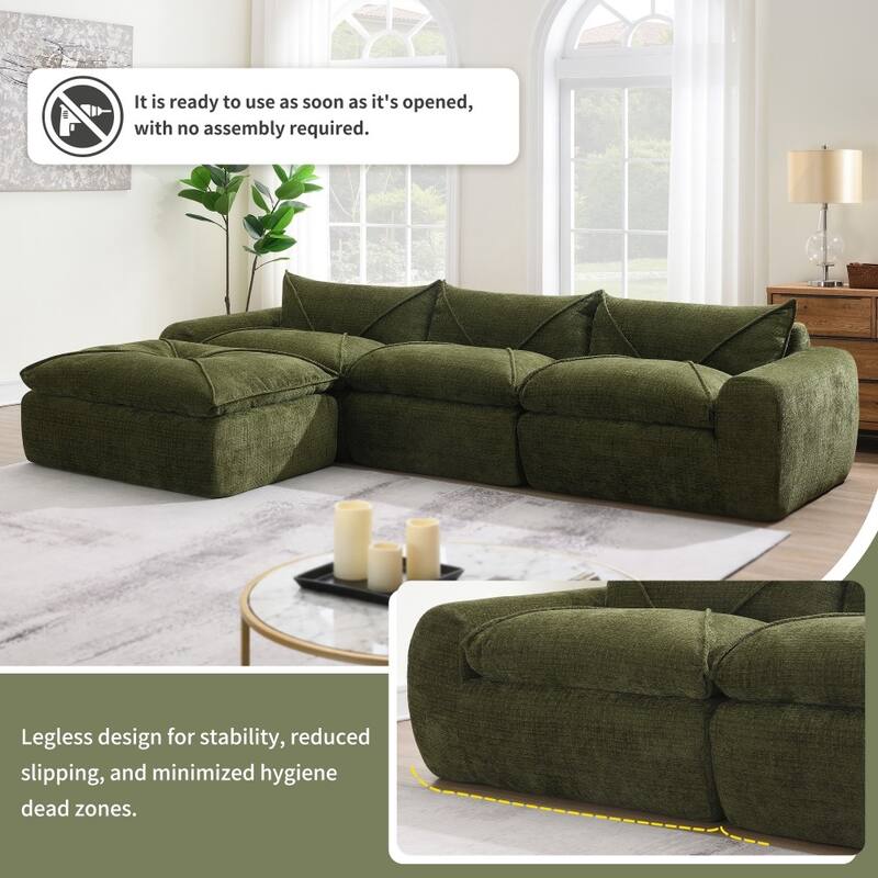 116'' Modern Chenille Fully Compressed Sectional Sofa with High Density Foam without Frame