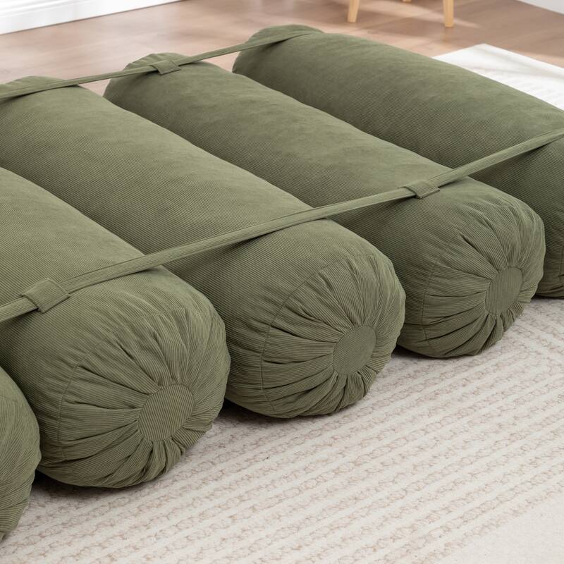 Versatile Lazy Sofa Corduroy Chaise Lounge Floor Couch Composed of 5 Cylindrical Pillows with Adjustable Straps