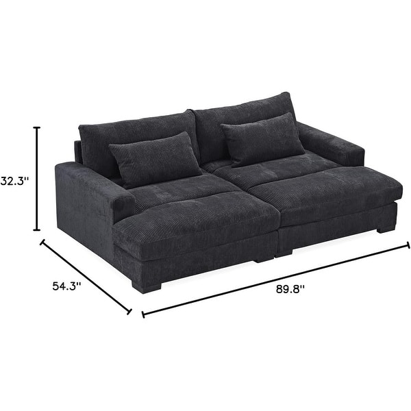 Luxe Sleeper Sofa Corduroy Upholstery Double Chaise Design Convertible to Twin Size Bed