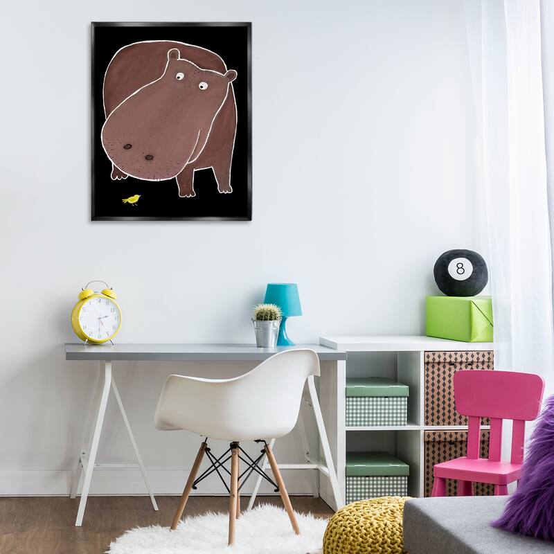 Stupell Hippo & Bird on Black Framed Floater Canvas Wall Art Design By Carla Daly
