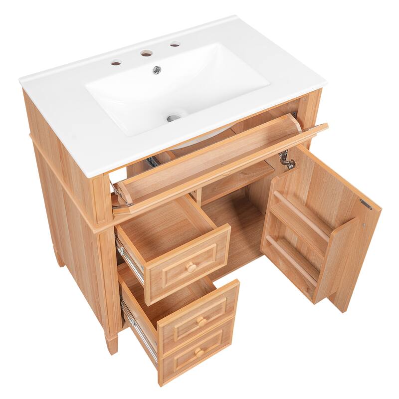 30 Inch Bathroom Vanity with Sink, Solid Wood Cabinet with Flip-Out Drawer and Soft-Close Doors