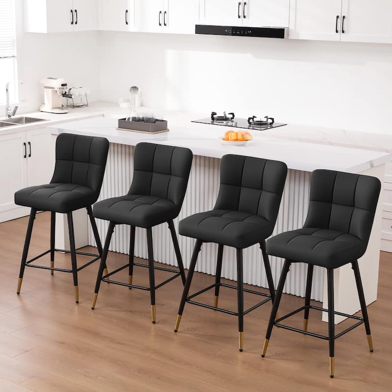 Faux Leather Swivel Counter Height Barstools Set of 2 with High Back - 38.98"H x 17.72"W x 21.26"D