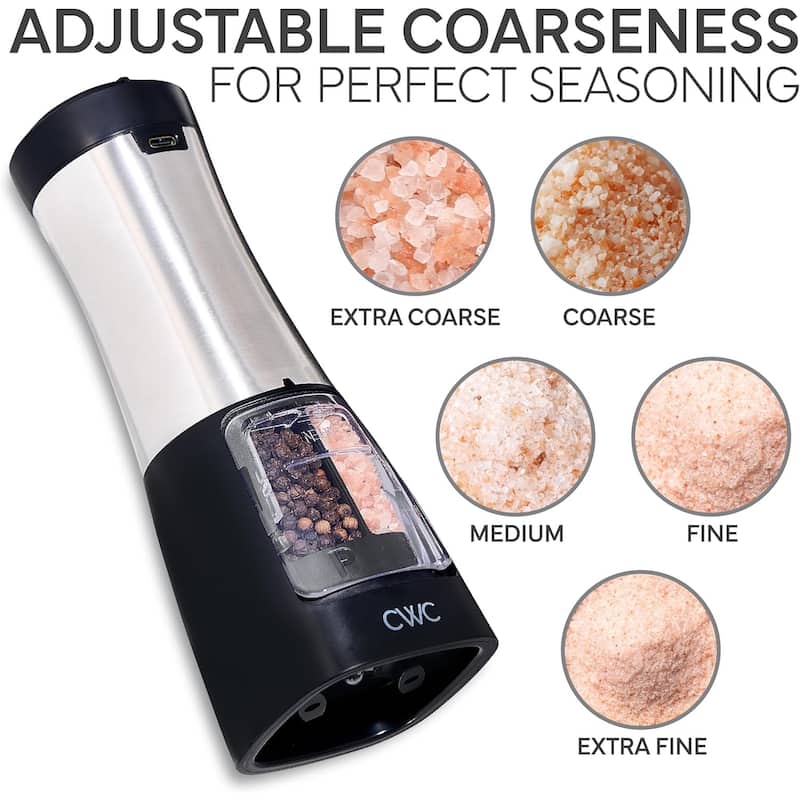 COOK WITH COLOR 2-in-1 Rechargeable Salt & Pepper Shaker - 2 Grinders for Salt and Pepper