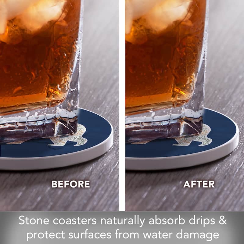 Papa Bear 4 Pack Absorbent Stone Coasters with Protective Cork Backing Made in The USA Absorbent Easily Wipes Clean