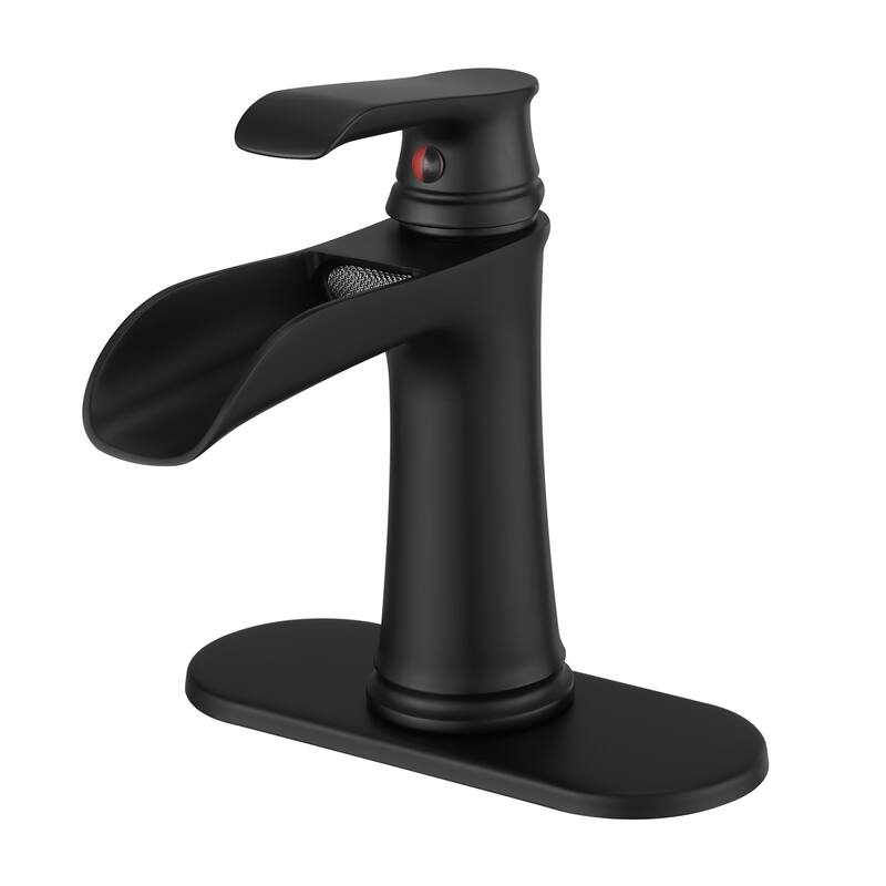 Topcraft Single Handle Waterfall Bathroom Faucet with Baseplate - Matte Black