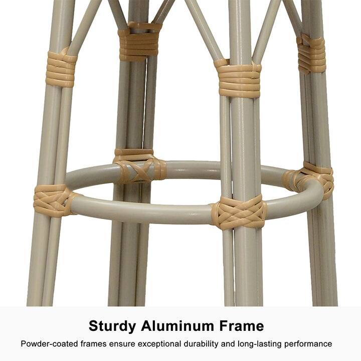 PURPLE LEAF Patio Bar Stools Set of 2 Handwoven Wicker Bar Height Stool Modern Aluminum High Bar Chairs