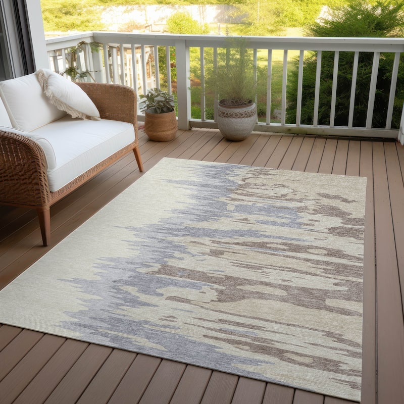 Machine Washable Indoor/ Outdoor Brushstrokes Ombre Chantille Rug
