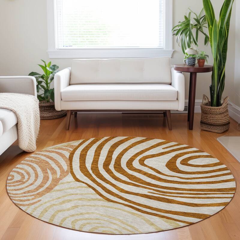 Premium Washable Super Soft Modern Mesmerize Mayfield Rug - Terracotta - 8' x 8' - Round